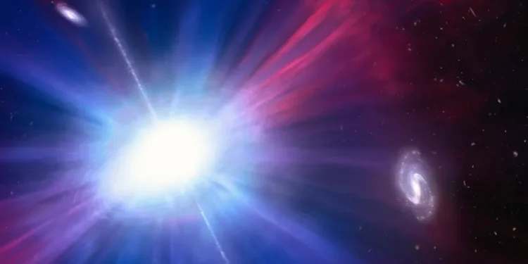 Astronomlar, parlak kozmik patlamalara neden olan hızlı, parlak, mavi optik geçişler (LFBOT) olarak adlandırılan olayların ne tarafından tetiklendiğini bilmiyor. Ancak yeni bir kozmik patlama, bunların en azından bir kısmının orta büyüklükteki bir kara deliğin bir yıldızı parçalamasından kaynaklanabileceğini düşündürüyor. Görsel kaynağı: NASA